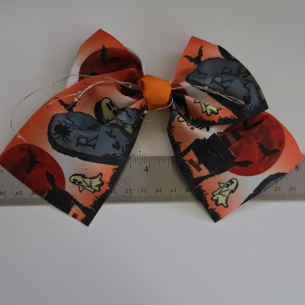 Handmade Halloween Ghost Light Up Hair Clip Bow, #2